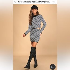 Lulu’s Optical Illusions Black and White Print Two-piece Sweater Dress NWT